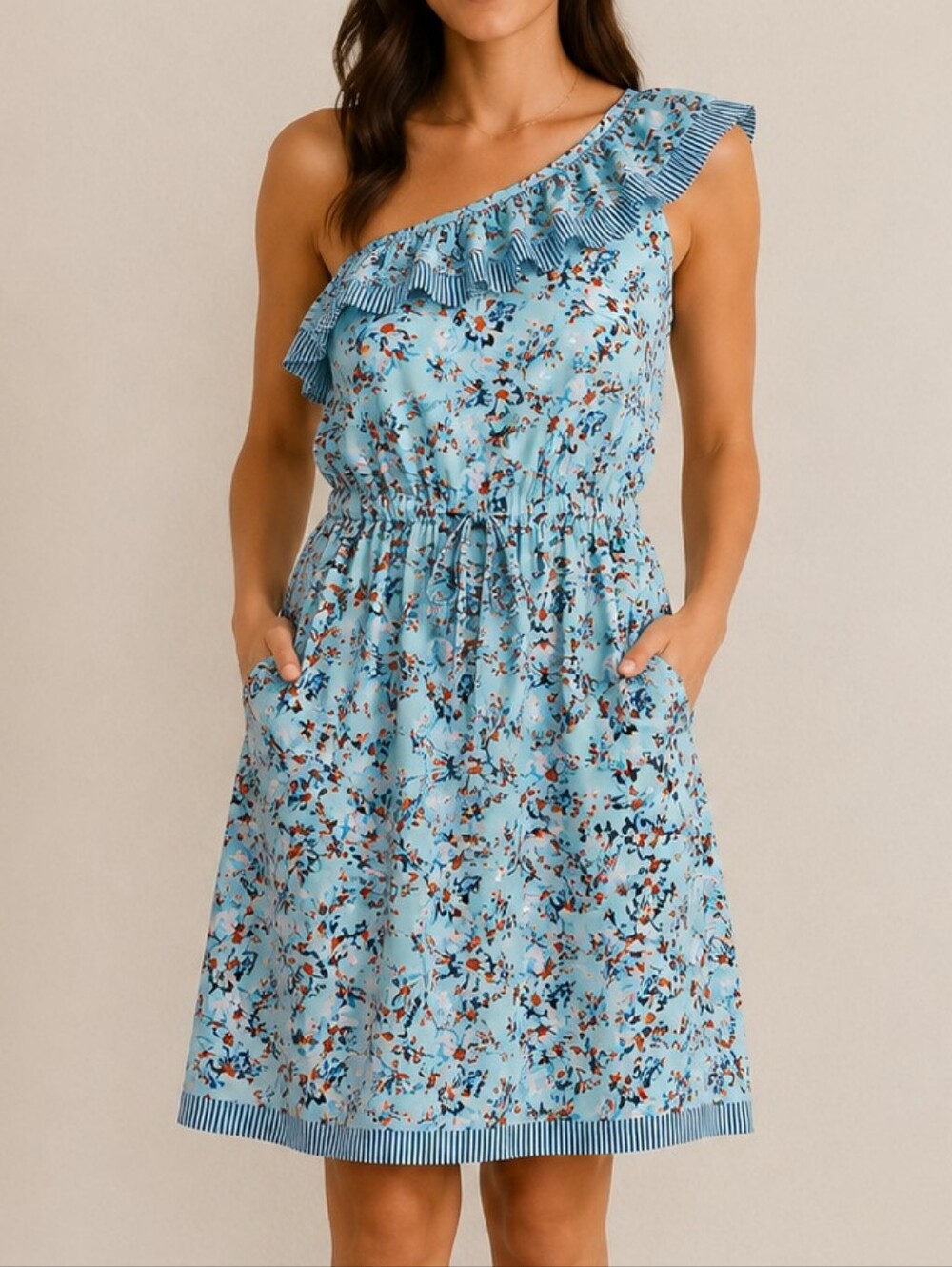 BeBop Blue Floral One-Shoulder Ruffle Dress ✨ Size Small